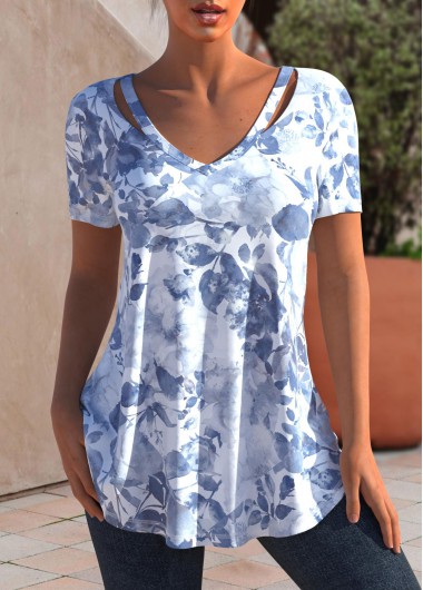 Plus Size Dusty Blue Cut Out T Shirt