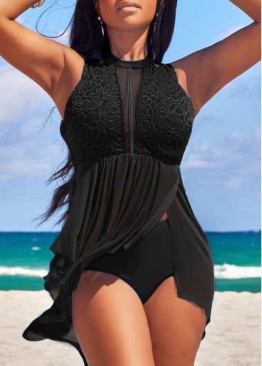 High Waisted Lace Black Swimdress and Panty
