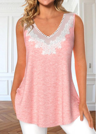ROTITA Lace Light Pink V Neck Tank Top