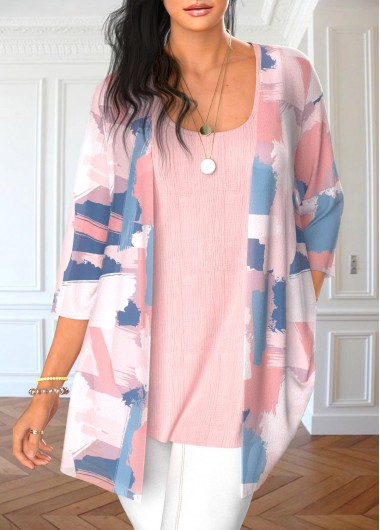 Graffiti Print Two Piece Tank Top and Cardigan