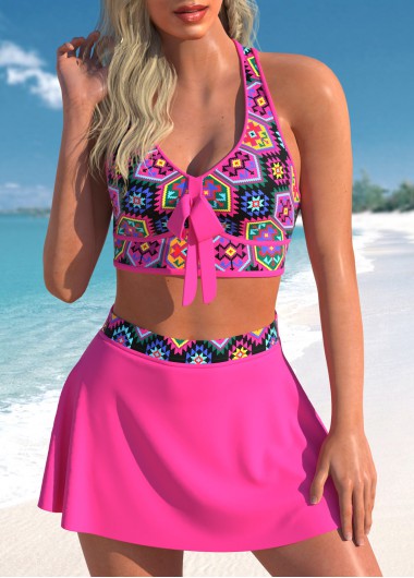 High Waisted Tribal Print Bowknot Bikini Set