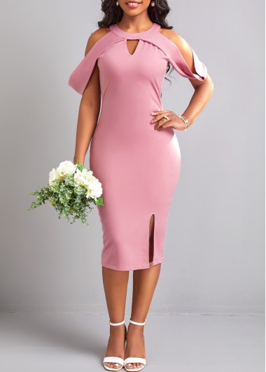 Cut Out Round Neck Pink Bodycon Dress