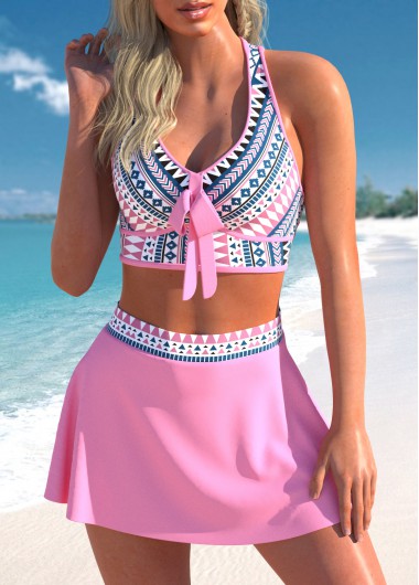 High Waisted Tribal Print Criss Cross Bikini Set