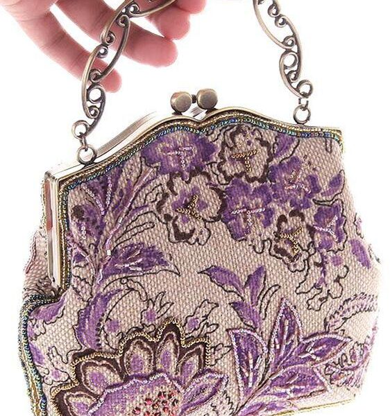 Embroidered Cheongsam bag Handbag BLACK Sku UZ-XST-7213 Material Polyester fiber Color Purple