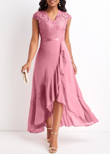 Pink Plus Size Lace High Low Dress