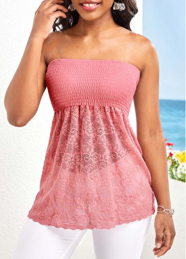 Lace Pink Bandeau Patchwork Tank Top