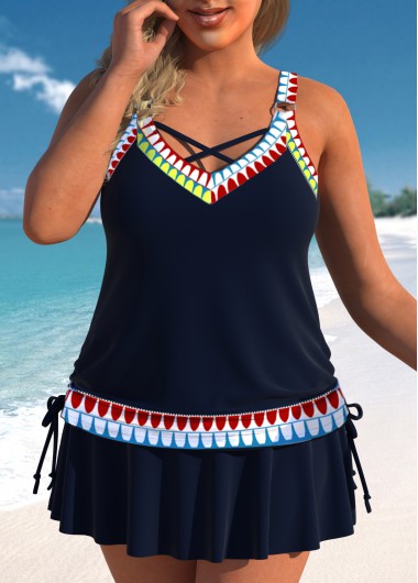 Plus Size Navy African Tribal Print Tankini Top