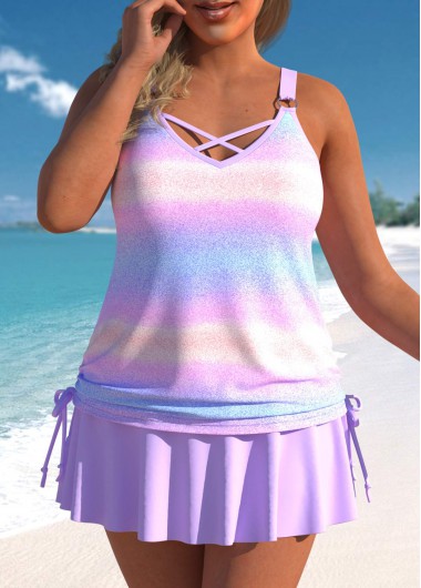 Plus Size Light Purple Ombre Tankini Top