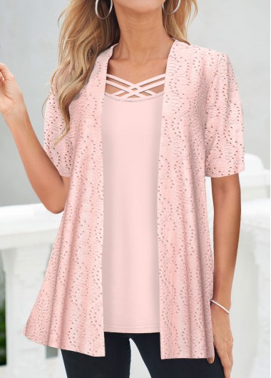 Light Pink Square Neck Fake 2in1 T Shirt