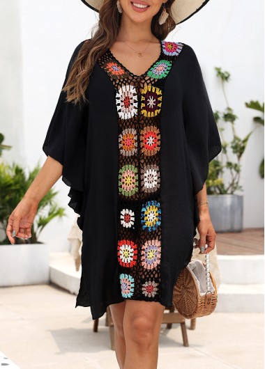 Patchwork Black V Neck Cover Up
