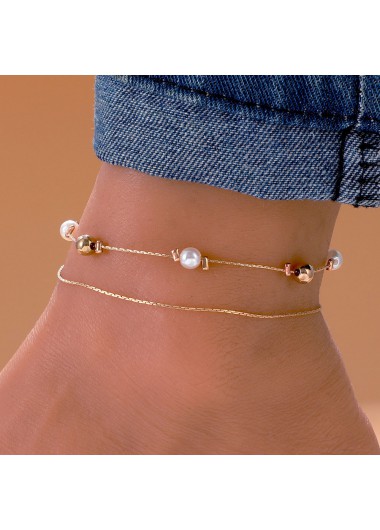 Round Geometric Pattern Alloy Detail Golden Anklet