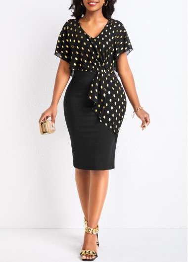 Polka Dot Hot Stamping Black Bodycon Dress