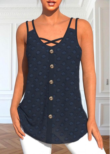 Navy V Neck Button Tank Top
