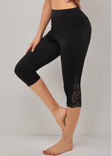 ROTITA Black High Waisted Elastic Waist Capri Leggings
