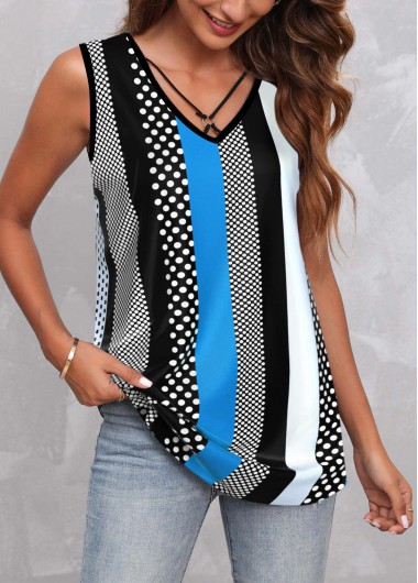 Polka Dot Circular Ring Black Tank Top