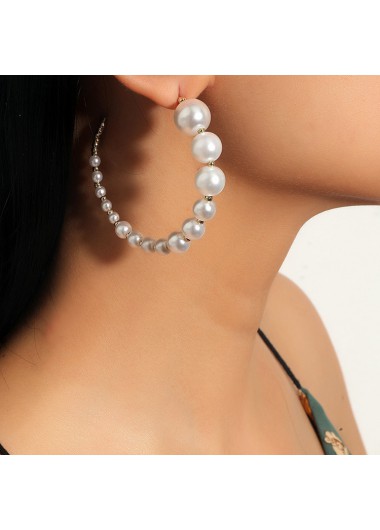 Round White Pearl Golden Metal Earrings