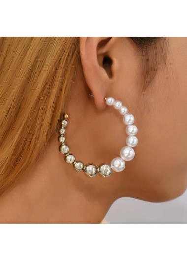 Pearl Design Circular Silvery White Earrings