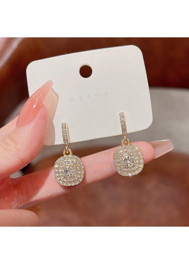 Rhinestone Design Shinning Circular Gold Earrings