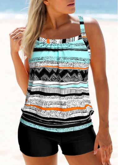 Geometric Print Criss Cross Multi Color Tankini Top