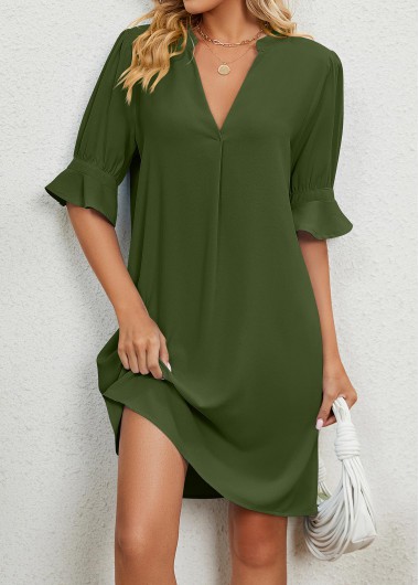 Olive Green Short H Shape Split Dress