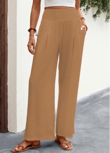 Light Coffee Pocket Breathable Smocked Cover Up