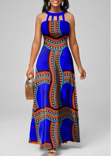 Plus Size Royal Blue Cage Neck Dress