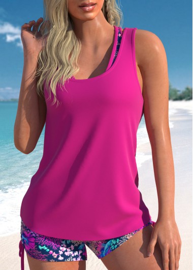 High Waisted Three-piece Hot Pink Tankini Set