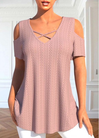 V Neck Breathable Dusty Pink T Shirt