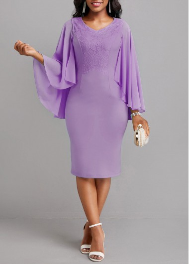 Patchwork Neon Violet V Neck Bodycon Dress