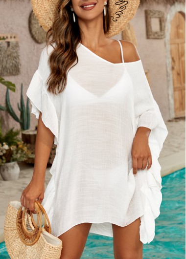 Patchwork Ruffle Design White Cover Up