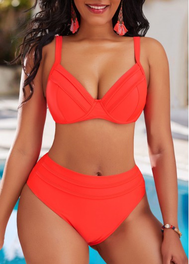 Mid Waisted Patchwork Orange Bikini Set