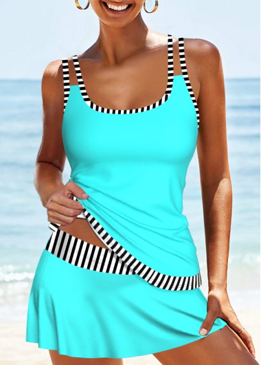 Mid Waisted Criss Cross Cyan Tankini Set