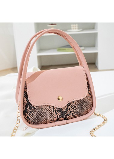 Snakeskin Print Chains Magnetic Pink Shoulder Bag