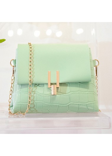 PU Material Mint Green Chains Pushlock Shoulder Bag