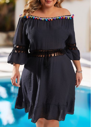 Black Plus Size Patchwork Cover Up