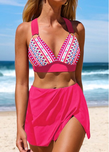 ROTITA Circular Ring Hot Pink Geometric Print Bikini Set