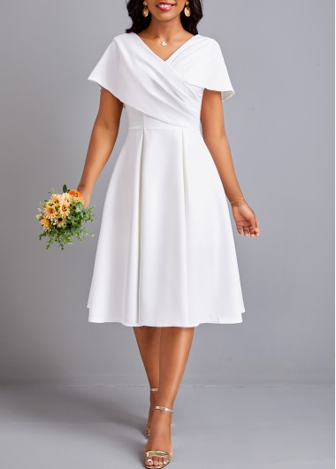 Plus Size White Umbrella Hem Short Sleeve Dress