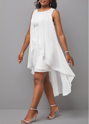Plus Size White Cut Out High Low Dress
