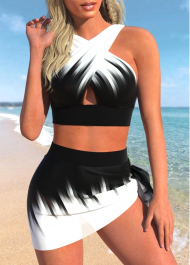 ROTITA Criss Cross Black Ombre High Waisted Bikini Set