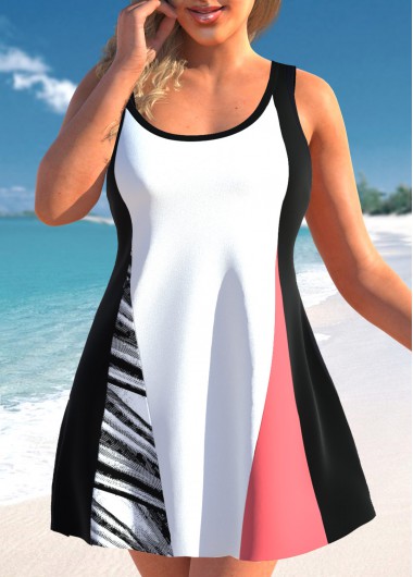 Plus Size White Wave Pattern Print Swimdress Top
