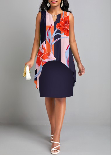 Floral Print Fake 2in1 Multi Color Dress
