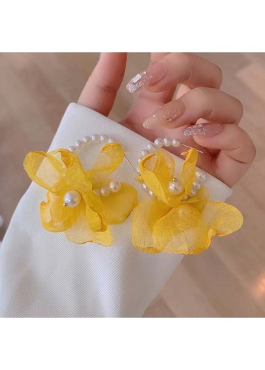 Pearl Detail Yellow Floral Design Earrings