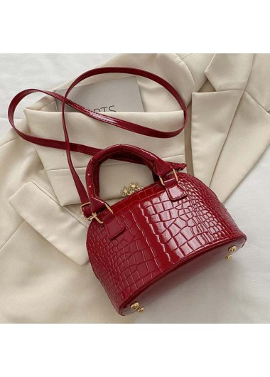 Four Leaf Clover Detail Wine Red Zip Shoulder Bag