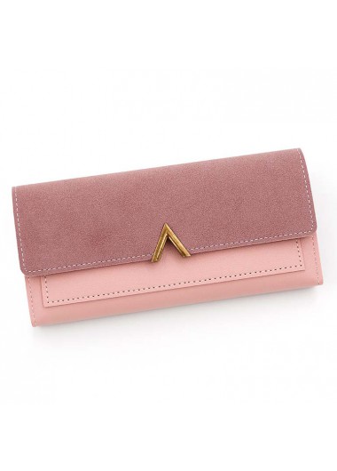 Metal Ring Detail Pink Hasp PU Wallet