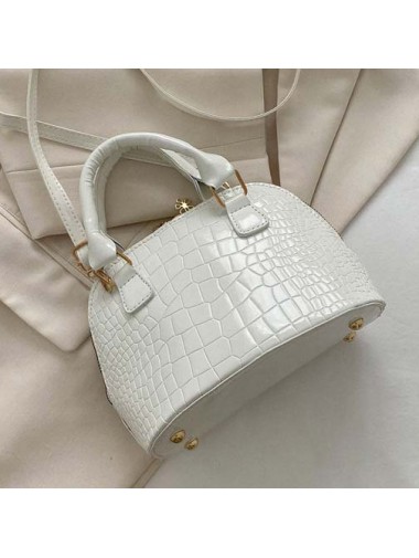 Four Leaf Clover Detail White Zip Shoulder Bag