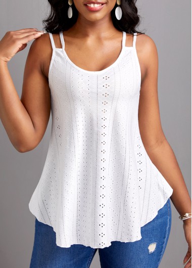 Scoop Neck Breathable White Strappy Camisole Top