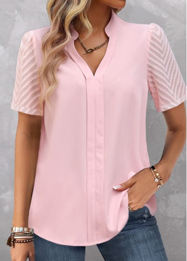 Split Light Pink Short Sleeve Blouse