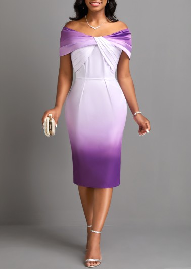 Ombre Surplice Purple Shoulder Bodycon Dress
