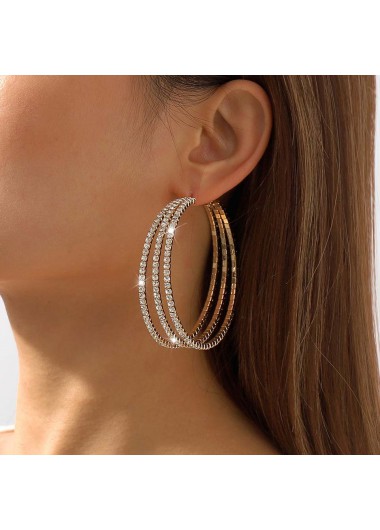 Round Gold Rhinestone Detail Layered Earrings
