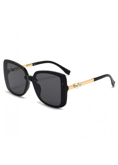 Plastic Detail Black Geometric Pattern Sunglasses